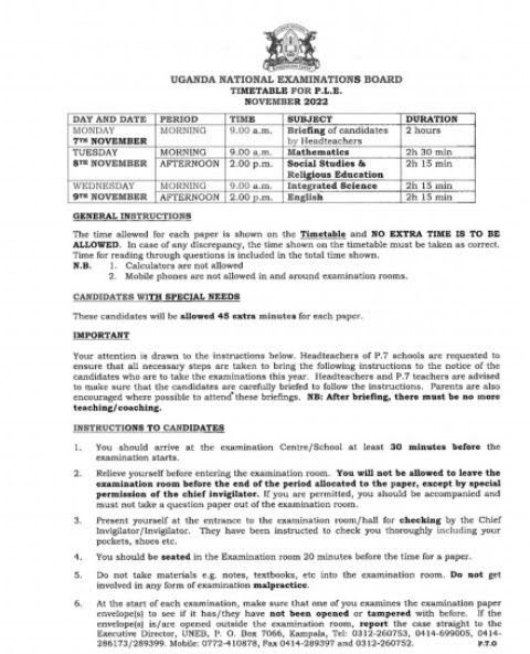 UNEB 2022 Timetable Released (PLE, UCE & UACE) 5 UNEB 2022 Timetable