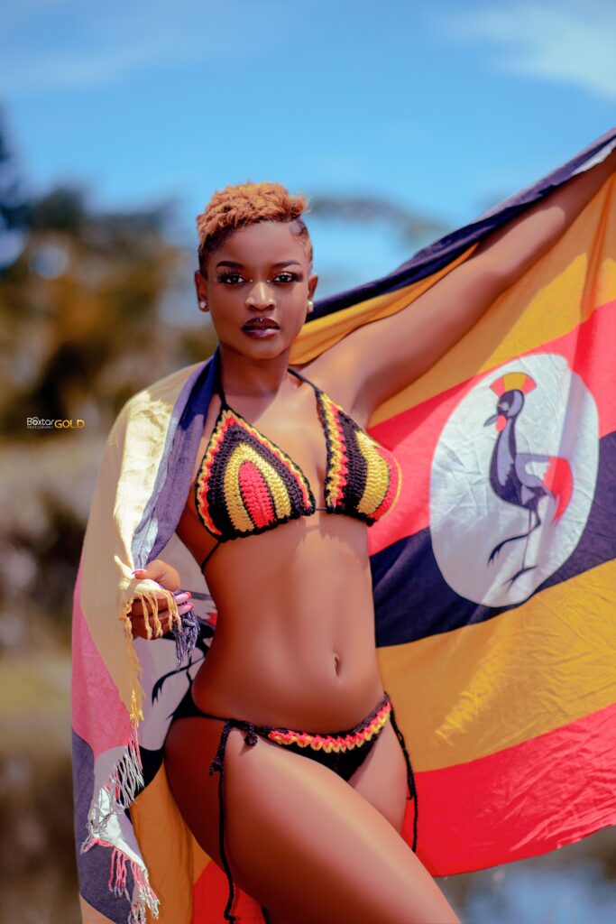 patience wawina wears uganda flag on top of lingerie