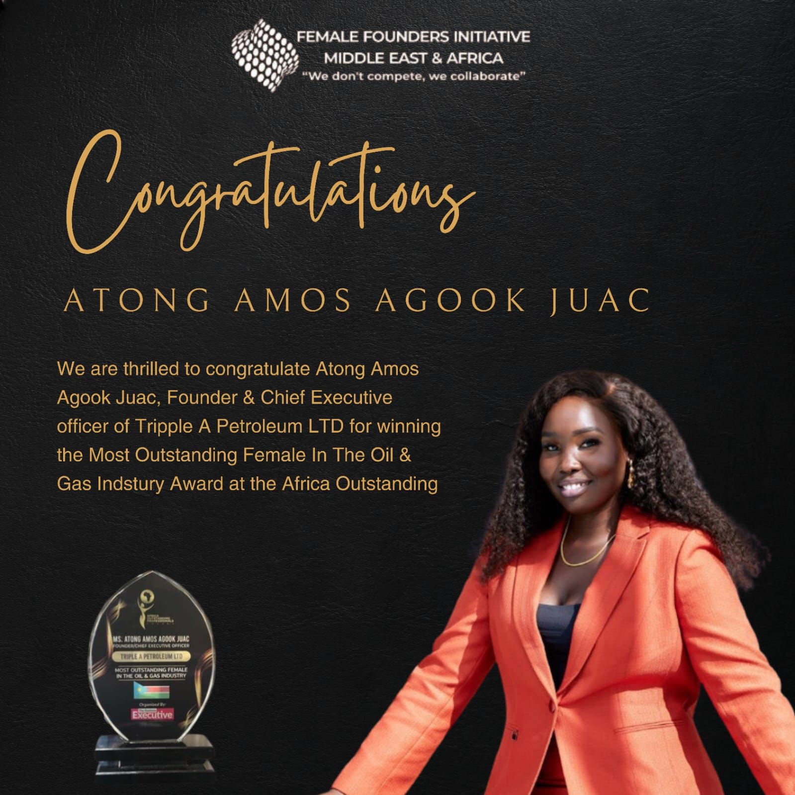 Atong Amos Lifts South Sudan Flag During Awards in Nairobi 1 Atong Amos