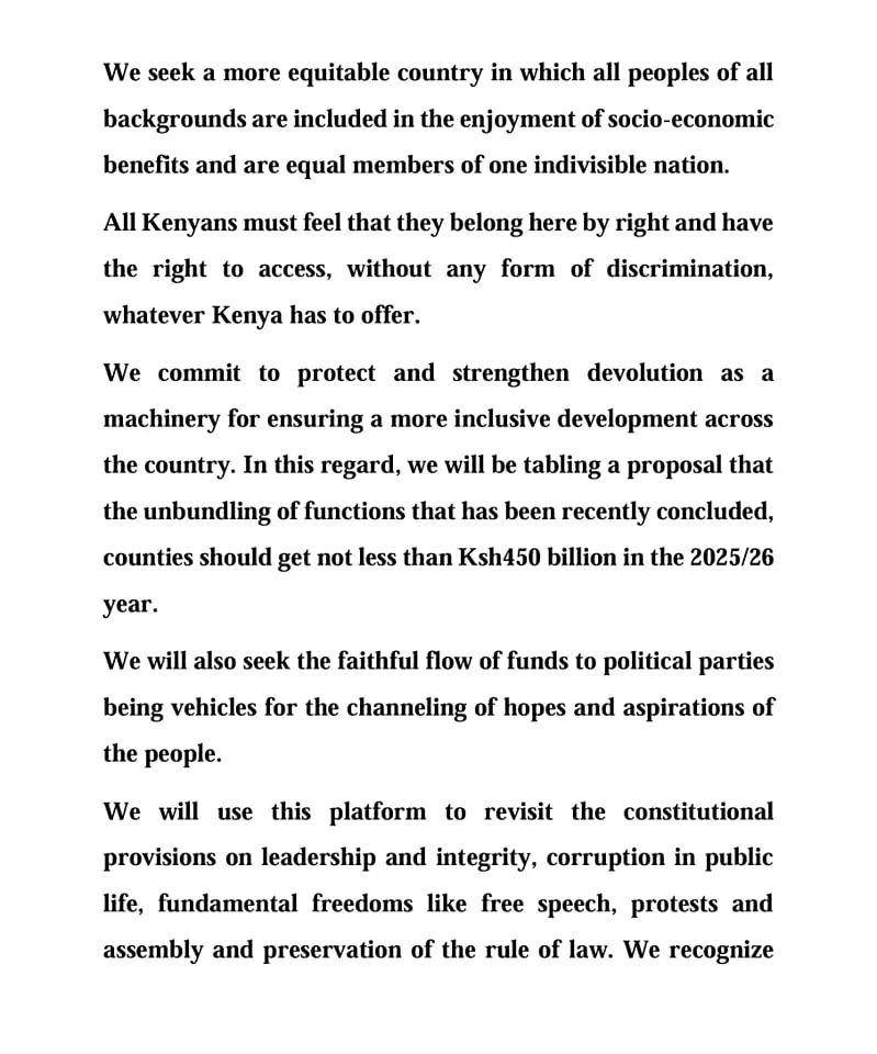 Raila Odinga’s ODM-UDA Memorandum Of Understanding