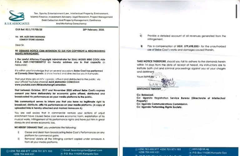 I Will Sue Alex Muhangi - Bebe Cool Warns NTV, Comedy Store 1 BEBE COOL SUES ALEX MUHANGI