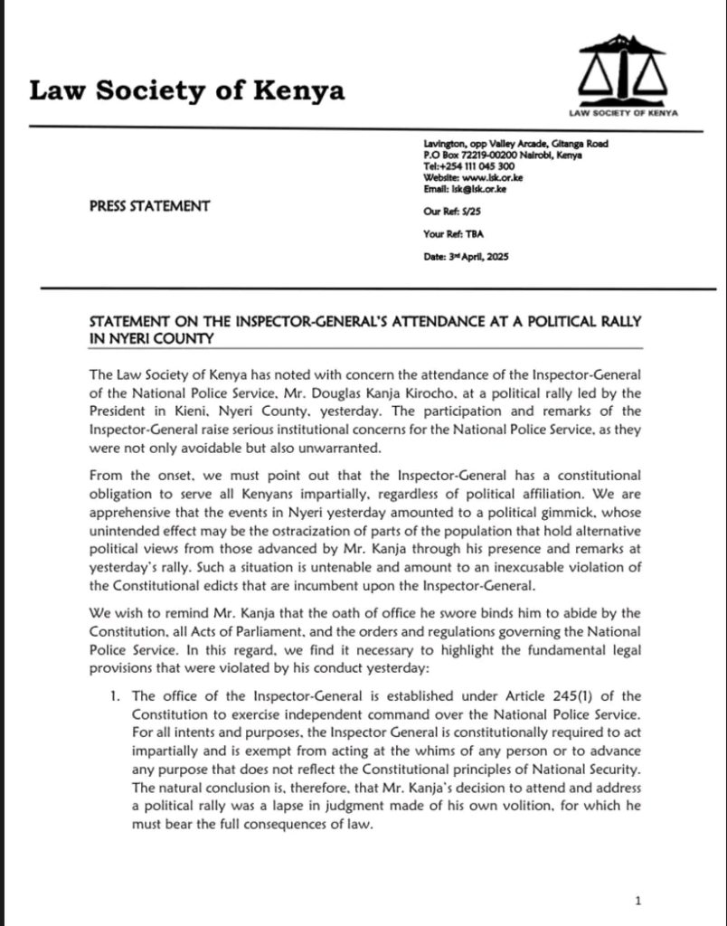 Law Society of Kenya press release