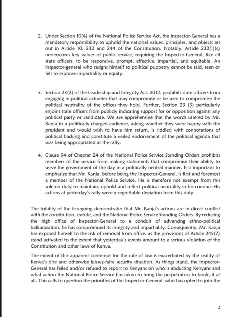 Inspector General’s Nyeri Visit Sparks Controversy: Law Society of Kenya Challenges Legitimacy, National Police Service Defends Stance