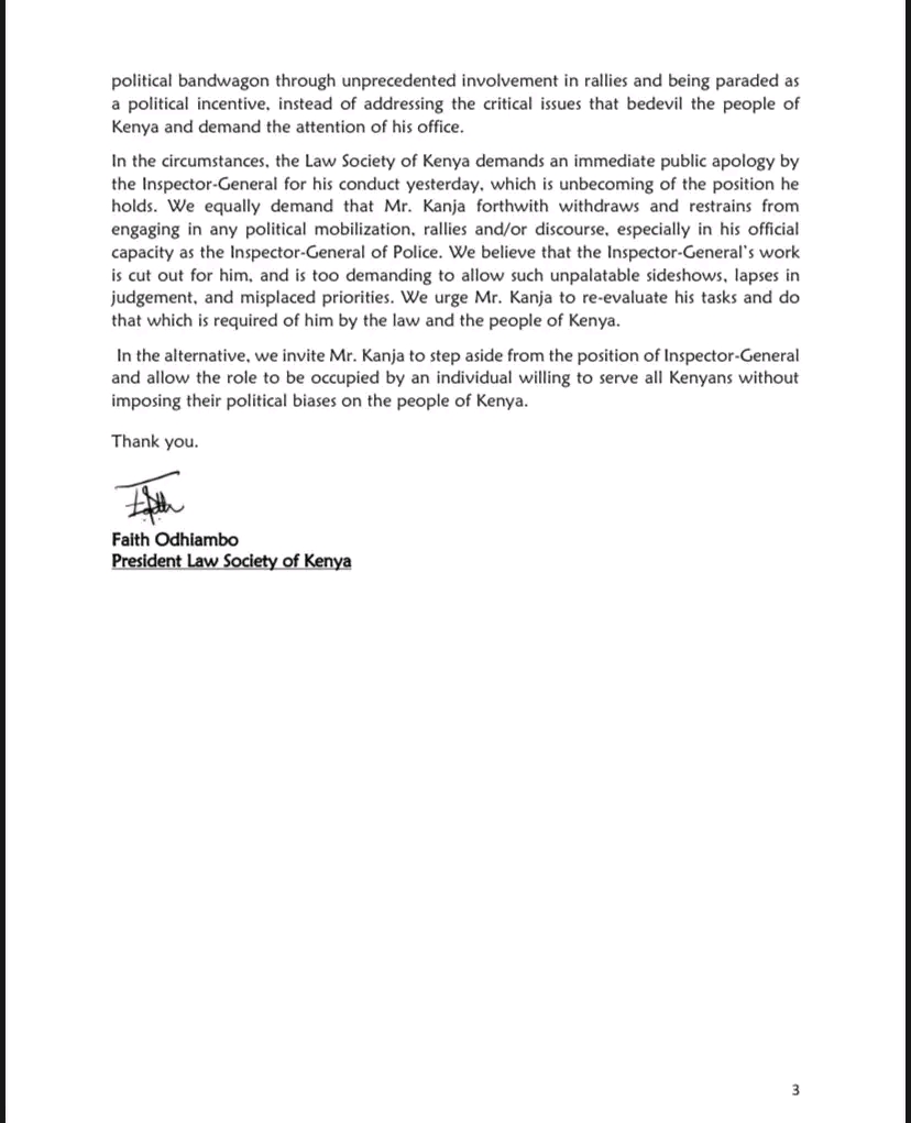 Inspector General’s Nyeri Visit Sparks Controversy: Law Society of Kenya Challenges Legitimacy, National Police Service Defends Stance