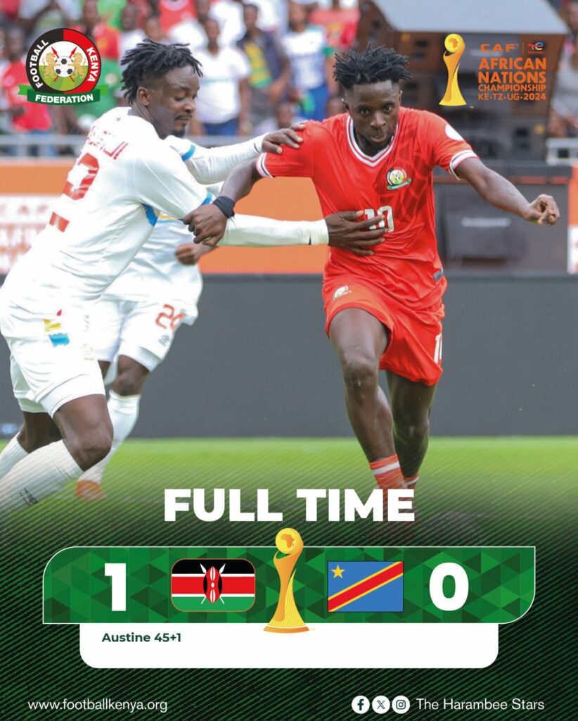 Harambee Stars Triumph with 1-0 Victory Over DR Congo in CHAN 2024 Opener at Kasarani
