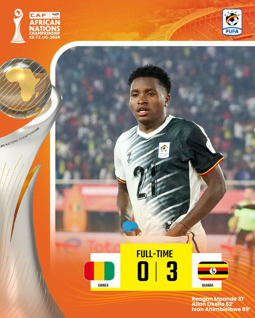 Uganda cranes win 3:0 against Guinea