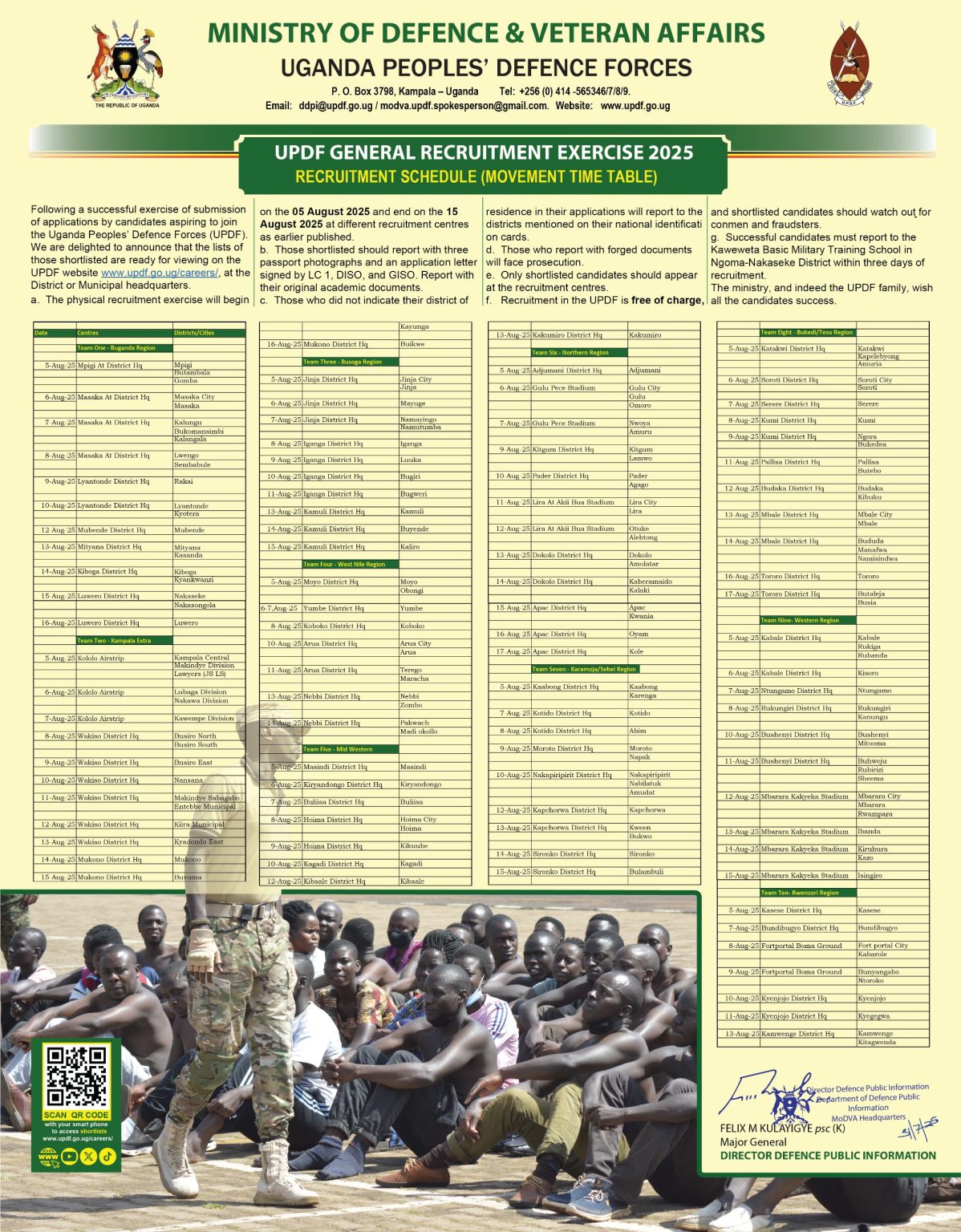 UPDF Releases 2025 Recruitment Exercise Shortlist