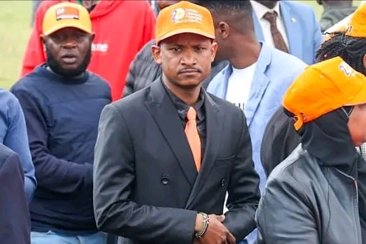 Hon Babu Owino dressed in ODM colour cap
