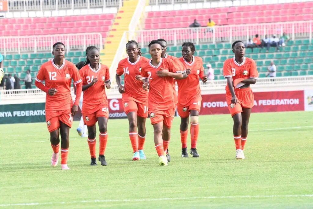 Harambee Starlets in the pitch to ready to play against Gambia