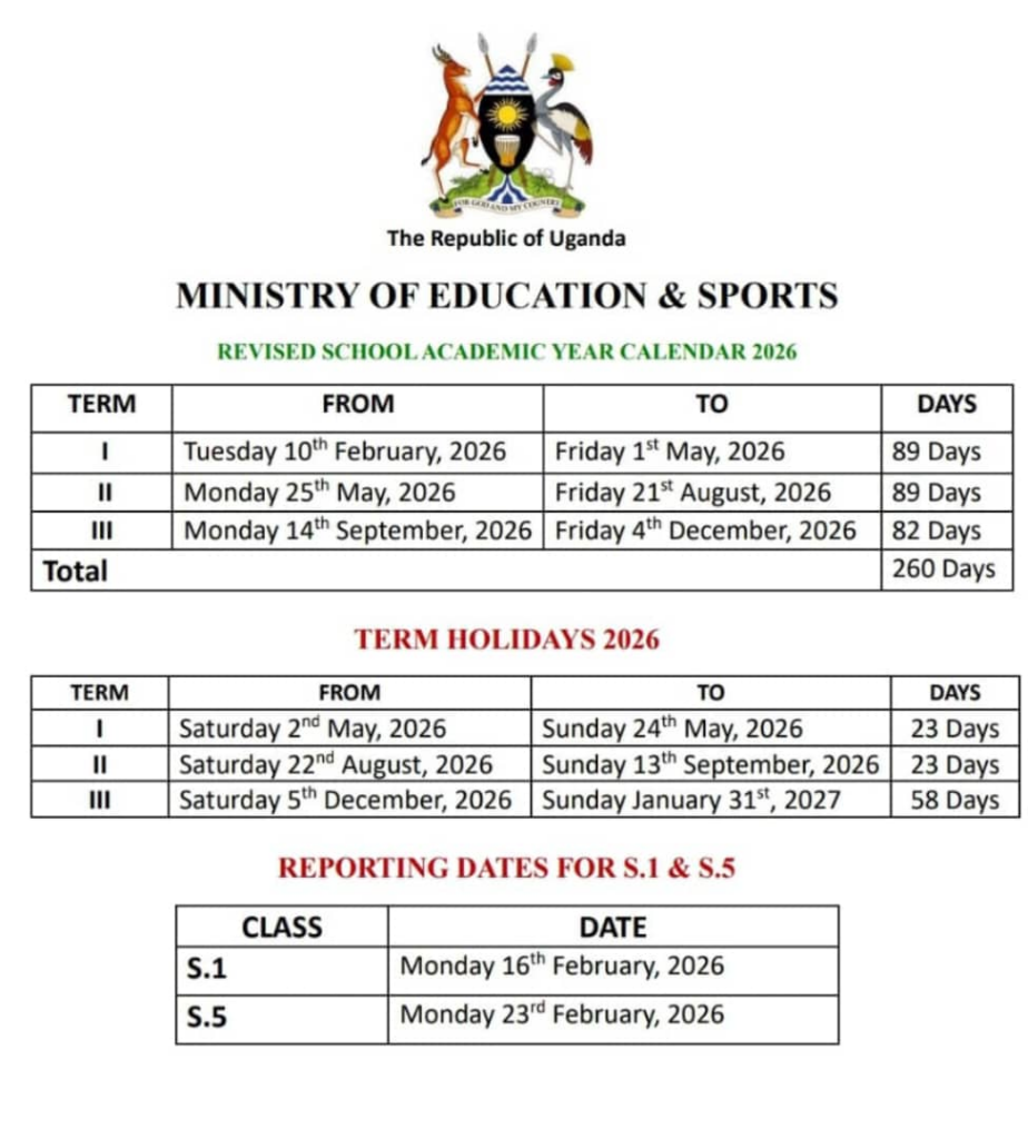 Uganda´s Revised 2026 School Academic Year Calendar 1 Revised 2026 School Academic Year