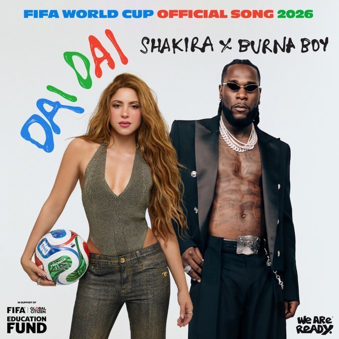 Dai Dai by Shakira and Burnaboy official cover photo for World Cup 2026