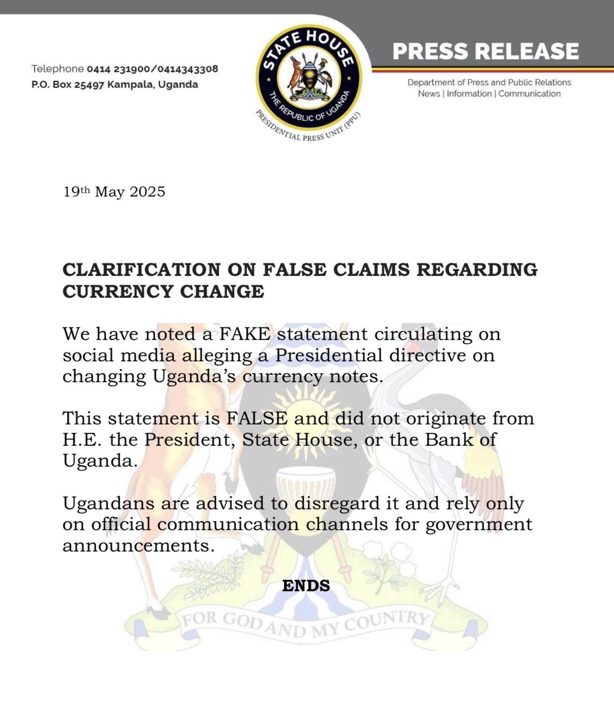 State House Denies Shilling Rebrand of UGX Notes