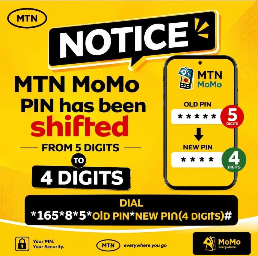 MTN shifts MoMo PIN from 5 to 4 Digits criteria 2 MTN shifts MoMo PIN from 5 to 4 Digits criteria