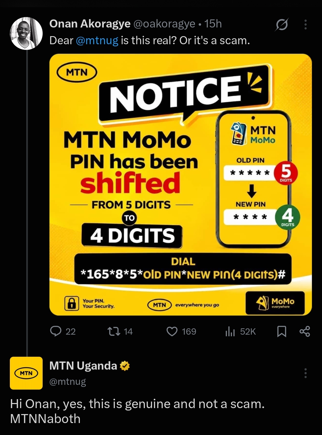 MTN shifts MoMo PIN from 5 to 4 Digits criteria 1 MTN shifts MoMo PIN from 5 to 4 Digits criteria